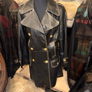 Elegant Black Leather Double-Breasted Jacket